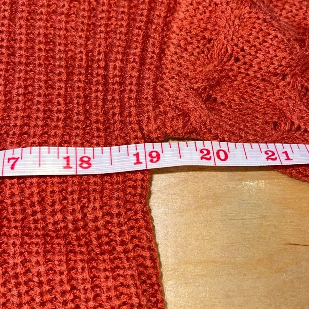 Pretty Garden Womens Cable Knit Sleeve Ribbed Pullover Sweater‎ Rust Small NWT